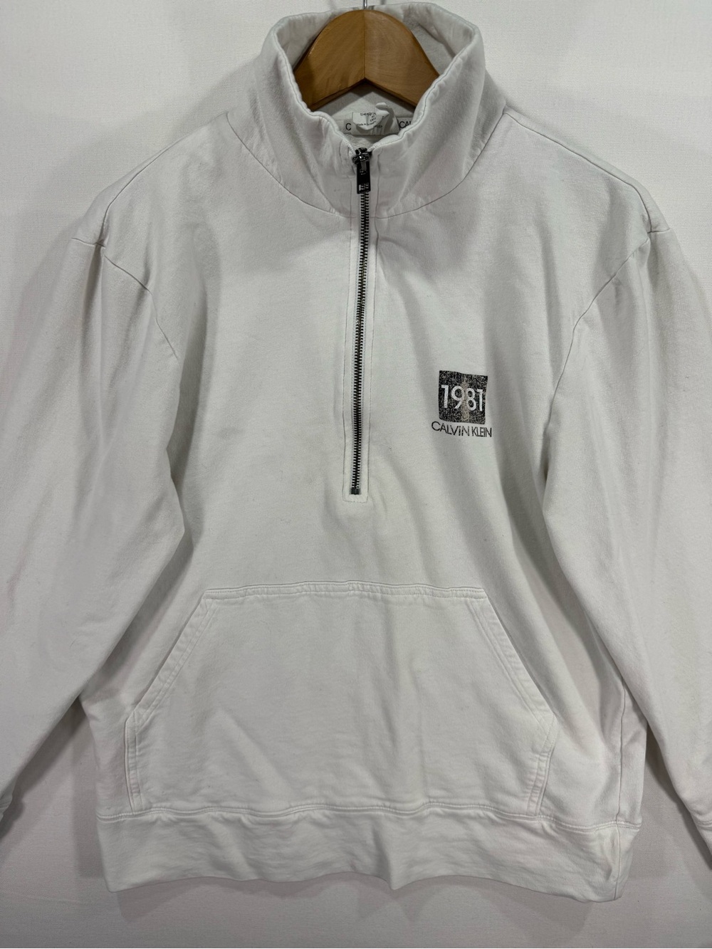 Calvin Klein White Quarter Zip Pullover with Chest Logo